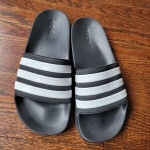 adidas Black Slide Sandals with White Three-Stripes
